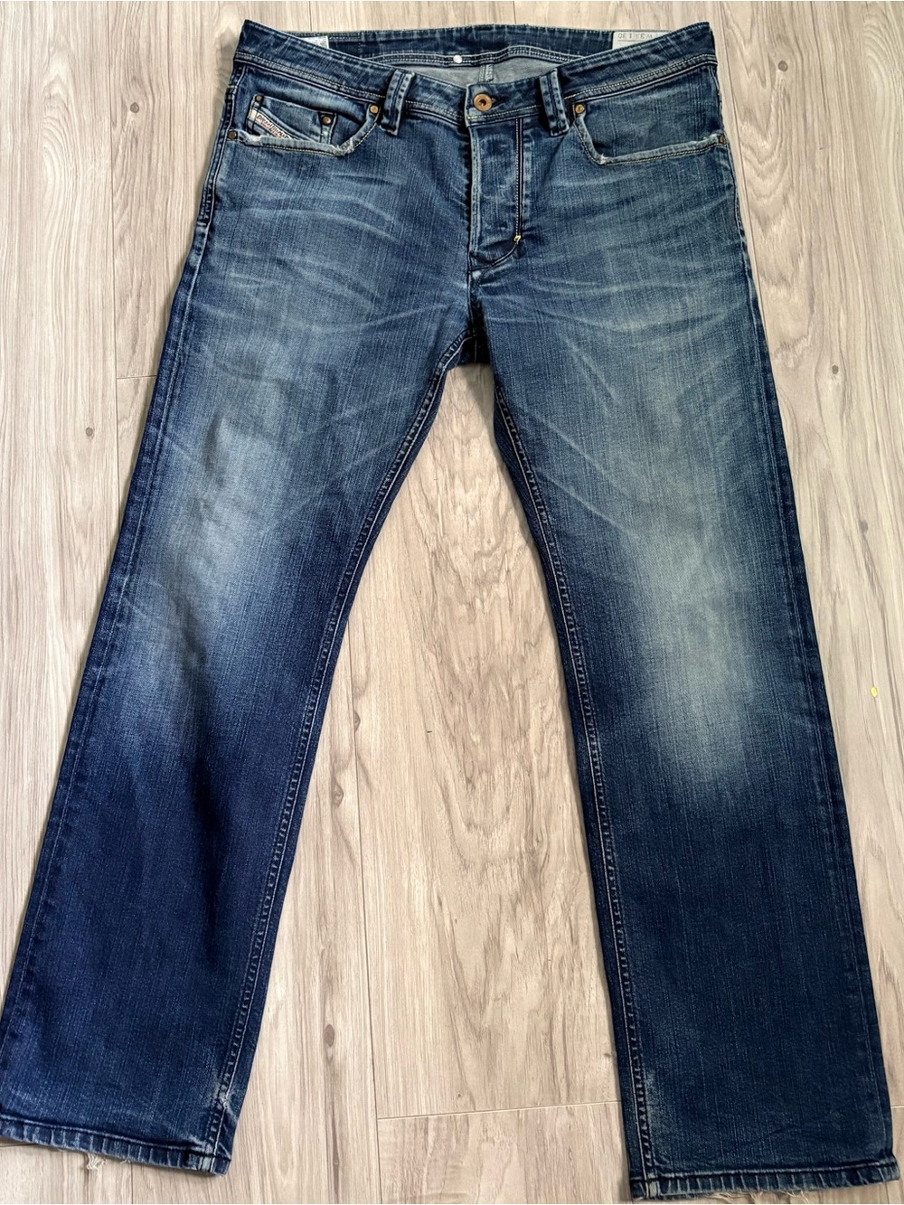 Diesel Men's Distressed Dark Blue Straight Jeans